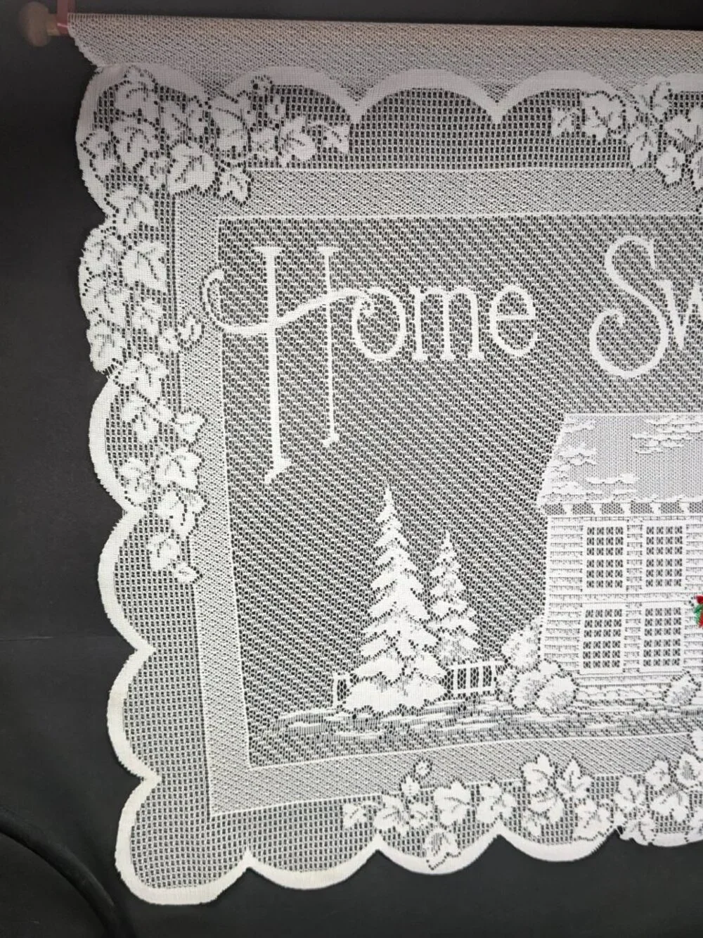 NWT Heritage Lace Home Sweet Home Wall Hanging Curtain White Wreath 29x19